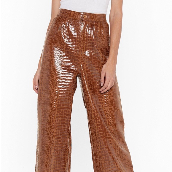 Nasty Gal | Brown Croc Faux Leather Pants | NWT | - Picture 2 of 2